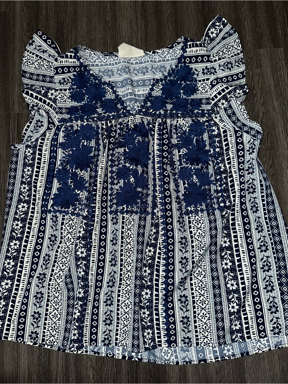 Savanna Jane Navy and White Embroidered Boho Top